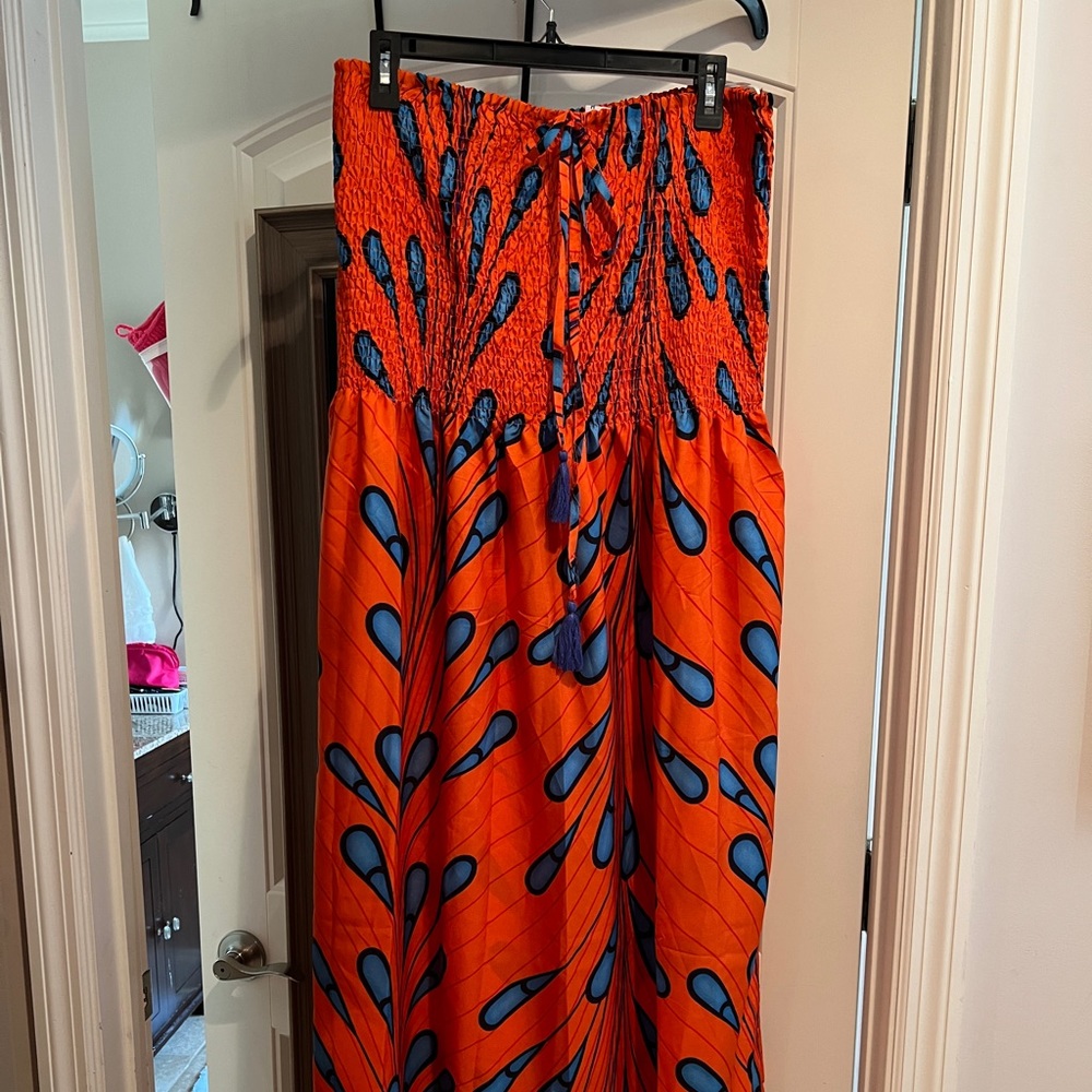 Gypsie Blu Orange Blue Teal Dress Sz 2x Maxi Strapless